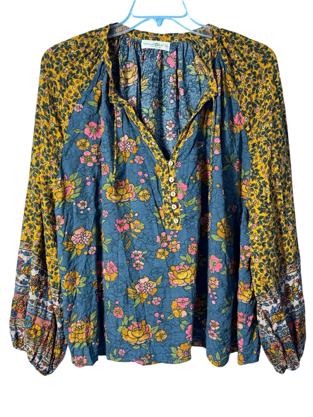 Natural Life XL Floral Print V-Neck Long Sleeve Blouse Top - Picture 3 of 8